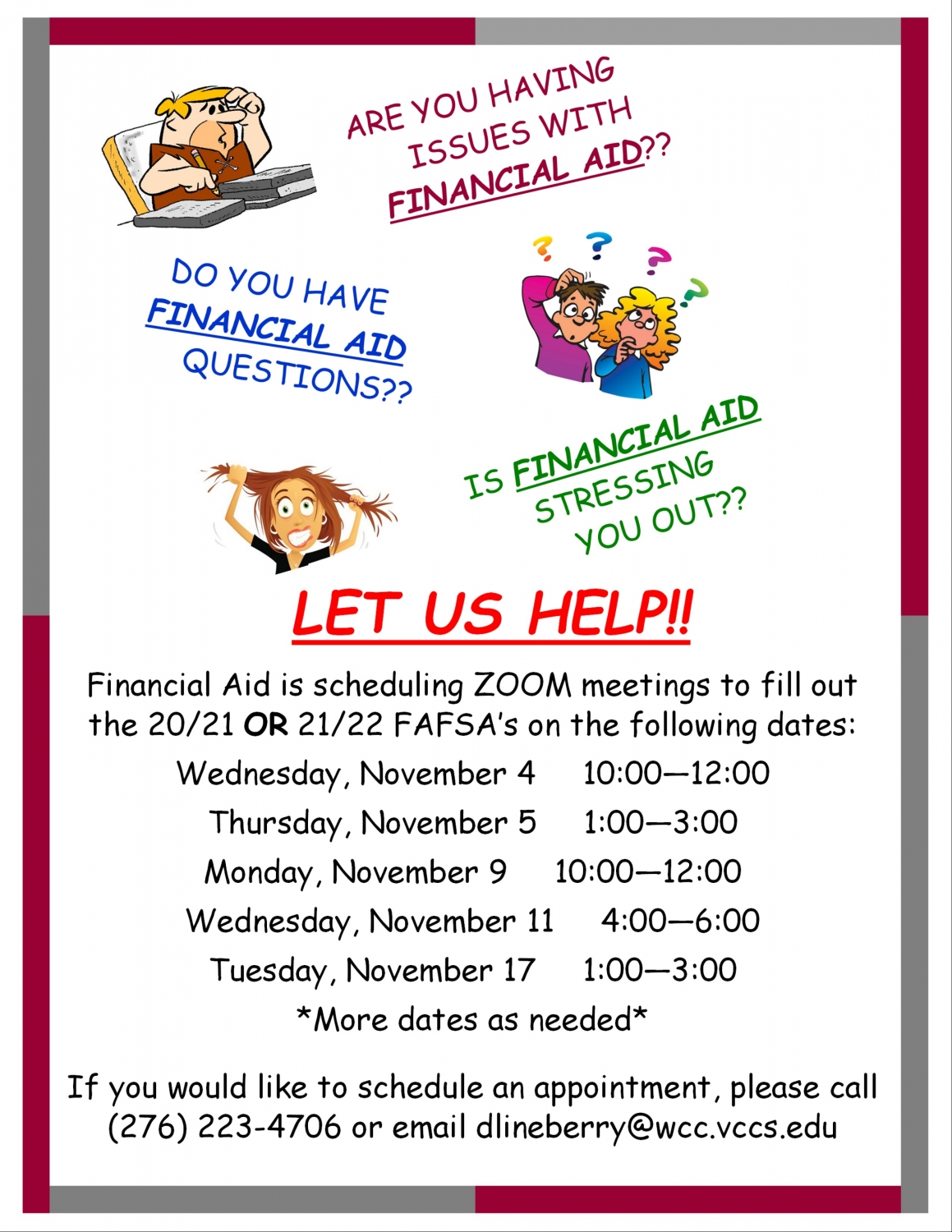 Financial Aid Help Flyer - Details below